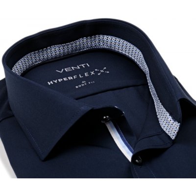 Venti Body Fit Hyperflex elastická košile s modro-bílým vnitřním límcem a manžetou tmavomodrá – Zboží Dáma