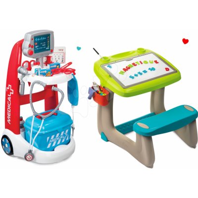 Smoby Set lekársky vozík elektronický Medical + lavica s odkladacím priestorom a obojstrannou tabuľou 340202-8M – Zboží Mobilmania