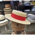 Fiebig Headwear since 1903 Letní slaměný boater klobouk žirarďák s červenou stuhou Fiebig Canotier UV faktor 50
