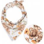 Biante bavlněný šátek Sandra SA-458 hnědé květy magnolie s motýlky na bílém – Zboží Dáma