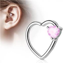 Šperky4U piercing do nosu ucha srdce, růžový kamínek N0058-P