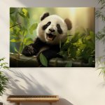 Obraz na plátně - Panda se spokojeně opírá o bambus FeelHappy.cz Velikost obrazu: 120 x 80 cm – Zbozi.Blesk.cz