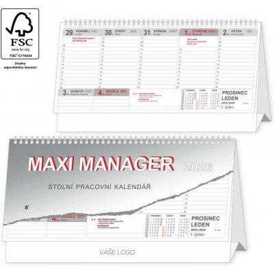 MAXI MANAGER velký šedý stolní 2026 – Zboží Dáma