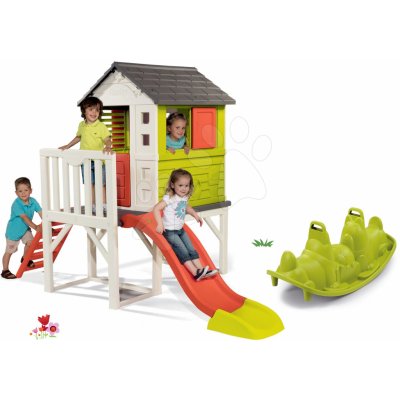 Smoby Set detský domček na pilieroch Pilings House s 1,5 m šmykľavkou+hojdačka tuleň s vodotryskom SM810800-12 – Zboží Mobilmania