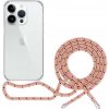 Pouzdro a kryt na mobilní telefon Apple Spello Crossbody se šňůrkou iPhone 15 Plus - čiré / šňůrka růžové