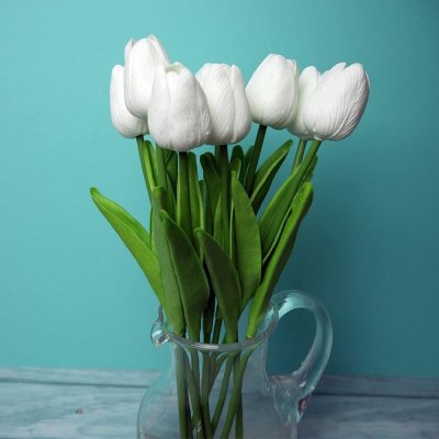 Umělé tulipány 10 ks - bílé – Zboží Mobilmania