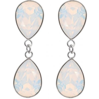 Swarovski Elements Pear stříbrné náušnice visací bimbací bílé dvojité slzičky kapky 54035.3 White Opal bílá mléčná vintage