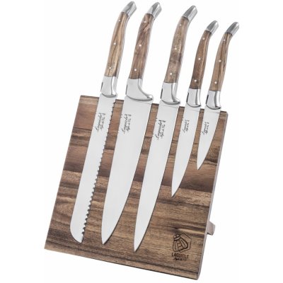 Style de Vie Laguiole Luxury SDV 301104 sada nožů rukojeť olivové dřevo a magnetický stojan z akátového dřeva – Zboží Mobilmania
