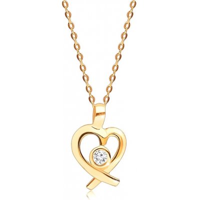 Šperky eshop Diamantový ze žlutého zlata - kulatý briliant v obrysu srdce, tenký řetízek S3BT509.40
