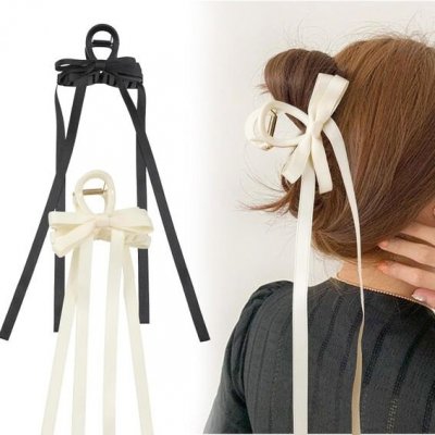 2 ks sponky do vlasů s mašlí a dlouhým ocasem, střapcové mašle, sponky do vlasů, velké drápy, – Zboží Dáma