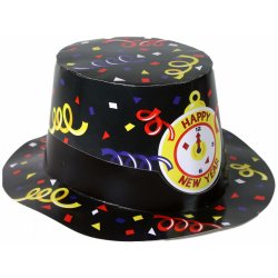 RAPPA Papírový klobouk černý HAPPY NEW YEAR 12 ks box