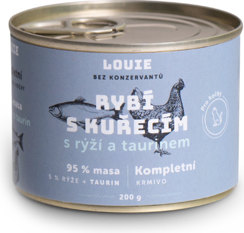 LOUIE Ryba & kuřecí s rýží a taurinem pro kočky 200 g