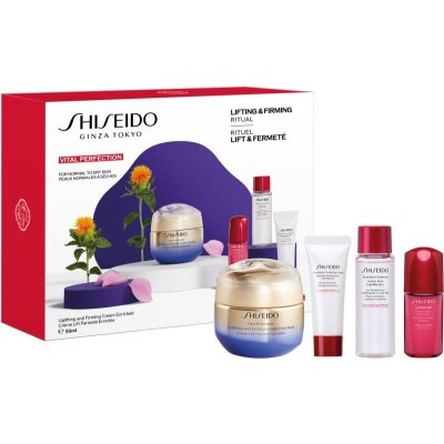 Shiseido Vital Perfection liftingový zpevňující krém pro suchou pleť 50 ml + aktivní čisticí pěna 15 ml + hydratační pleťová voda 30 ml + energizující a ochranný koncentrát na obličej 10 ml – Zbozi.Blesk.cz