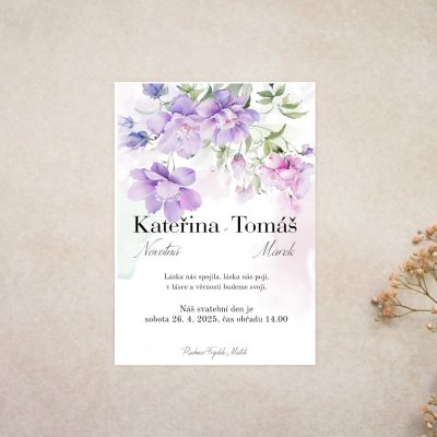 Svatební oznámení Fialkové kvítky v borduře 1 – Zboží Dáma