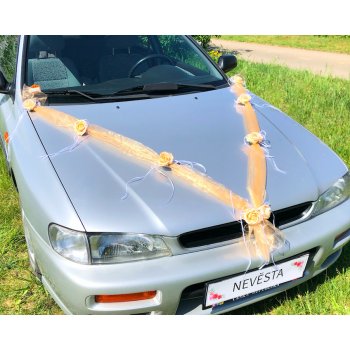 Svatba-eshop Šerpa na svatební auto broskvová s broskvovými kvítky - šerpy na svatební auta