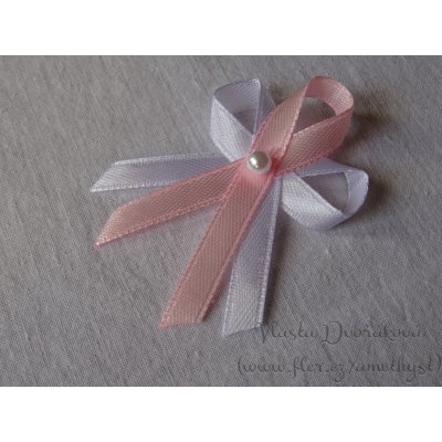 Svatební vývazek bílý s perličkou - světle růžová 3040 – Zboží Dáma