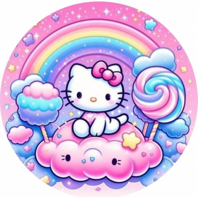 Obrázek na dort HELLO KITTY Jedlý papír ● materiál: FONDÁNOVÝ DECORLIST ✴️, ● velikost: 6cm (12 ks / A4) ☝ – Zboží Dáma