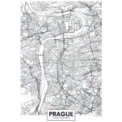Magnetická mapa Prahy, ilustrovaná, černo-bíla (samolepící feretická fólie) 66 x 93 cm – Zboží Mobilmania