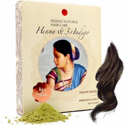Indian Natural Hair Care Tmavě hnědá henna a 3 x indigo 200 g – Zboží Mobilmania