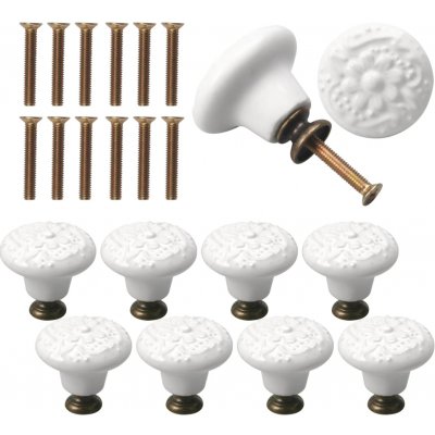 Bílé keramické nábytkové knopky s květinovým vzorem, 16 ks – Sleviste.cz
