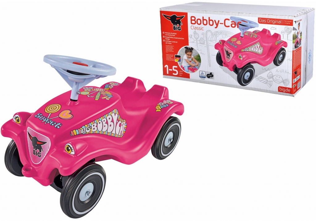 BIG auto Bobby Car Classic Candy ružové so zvukom a nálepkami cukríky