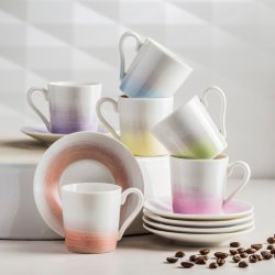 Tescoma myCOFFEE Pastels bílé porcelánové šálky na espresso s podšálky 6 x 90 ml