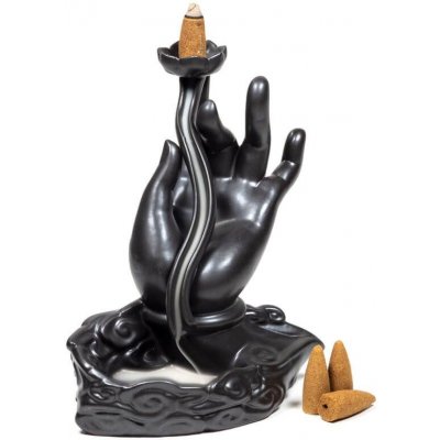 Ancient Wisdom Stojan na vonné kužely Tekoucí dým Černý lotos s rukou – Zboží Dáma