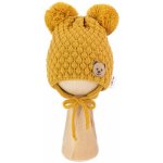 BABY NELLYS Zimní pletená čepice Teddy Bear na zavazování hořčicová – Hledejceny.cz