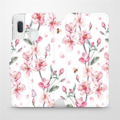 Pouzdro Mobiwear parádní flip Samsung Galaxy A20e - M124S Růžové květy – Zboží Mobilmania