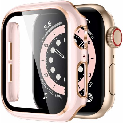 AW Lesklé prémiové ochranné pouzdro s tvrzeným sklem pro Apple Watch Rozteč: 40mm, Růžové tělo / zlatý obrys IR-AWGW-0033 – Zboží Živě