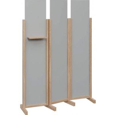 Atmosfere LINE 319 dřevěný 3-dílný paraván mobilní výška 1900 mm rám dub bardolino výplň šedá polička – Sleviste.cz
