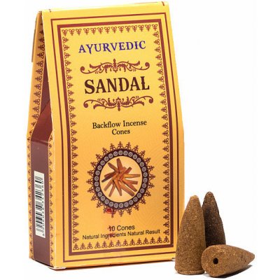 Ajurvéda Vonné kužely pro tekoucí dým Sandalwood Backflow Incense Cones 10 ks – Zboží Dáma