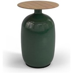 Gloster Keramický odkládací stolek Blow, kulatý 36x52,5 cm, glazovaná keramika, Emerald, deska teak