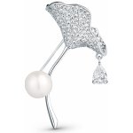 JwL Luxury Pearls Třpytivá brož s krystaly a pravou perlou Ginkgo JL0838 – Sleviste.cz