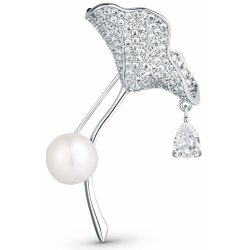 JwL Luxury Pearls Třpytivá brož s krystaly a pravou perlou Ginkgo JL0838