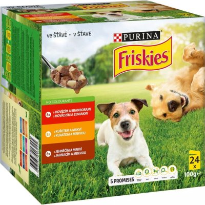 Purina Friskies Dog adult multipack hovězí/kuře/jehněčí ve šťávě 96 x 100 g – Hledejceny.cz