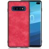 Pouzdro a kryt na mobilní telefon Pouzdro JustKing ochranné koženkové s texturou džínoviny Samsung Galaxy S10 Plus - červené