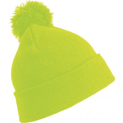 Result Headwear Dětská zimní pletená čepice s bambulí Žlutá fluorescentní