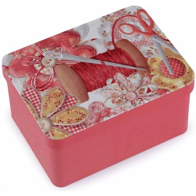 Stoklasa Krabička na šití a jehly, plechová 90322/5 růžová, špulka nití, 9,5 x 12,5 x 6,5cm (obdélník) – Zboží Dáma