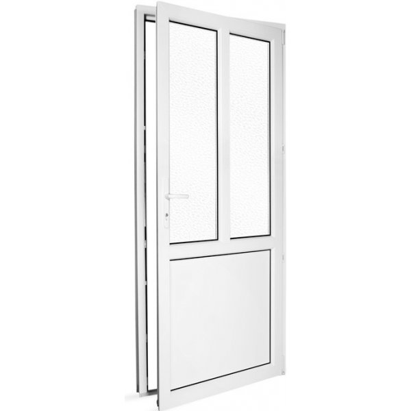 Venkovní dveře SkladOken.cz vedlejší vchodové dveře jednokřídlé 88 x 208 cm, dělené D3, bílé, PRAVÉ