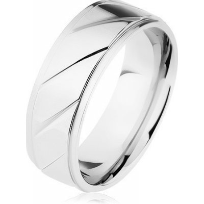 Šperky eshop prsten z oceli 316L vyvýšený pás zdobený šikmými zářezy stříbrná HH11.4 – Zbozi.Blesk.cz