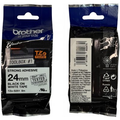 Brother TZE-S251, černý tisk bílý podklad, 8m, 24mm – Sleviste.cz