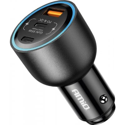 Nabíječka do auta 2x USB C port + USB A port 12/24V 95W AMIO-04372 | Zboží Auto