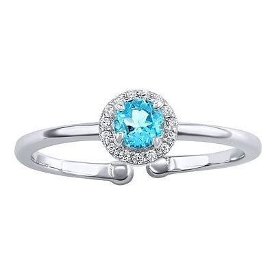 SILVEGO Stříbrný otevřený prsten Lady s pravým Swiss Blue topazem a Brilliance Zirconia JJJ1385RTS