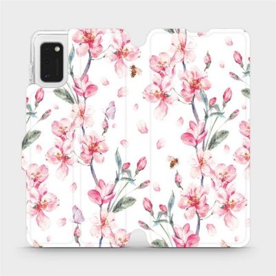 Pouzdro Mobiwear Parádní flip Samsung Galaxy A41 - M124S - Růžové květy – Zboží Mobilmania