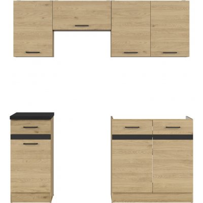 Kuchyňská linka Junona Line 180 cm s pracovní deskou Dub Bernstein / Metalická břidlice černo-zlatá K24-JUNONA_WER_2/180_ZBL-DBT/GF/LMC Black Red White – Hledejceny.cz