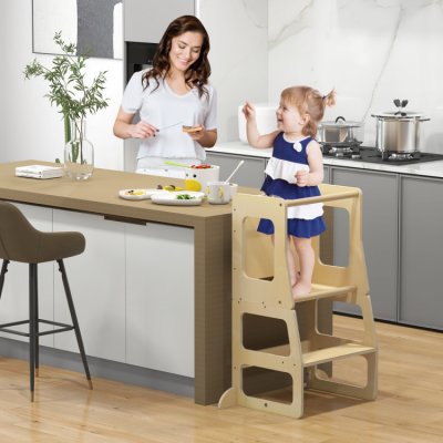 Costway Dřevěná učící věž Montessori 3v1 s tabulí – Zboží Dáma