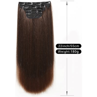 Vlasy clip in 4 pásy - kaštanově hnědé rovné vlasové příčesky 55 cm – Zbozi.Blesk.cz
