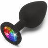 Anální kolík NS Novelties Rainbow Booty Jewel Medium duhový anální kolík s diamantem černé