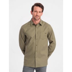 Ombre Clothing pánská košile s dlouhým rukávem Vulmer olivová